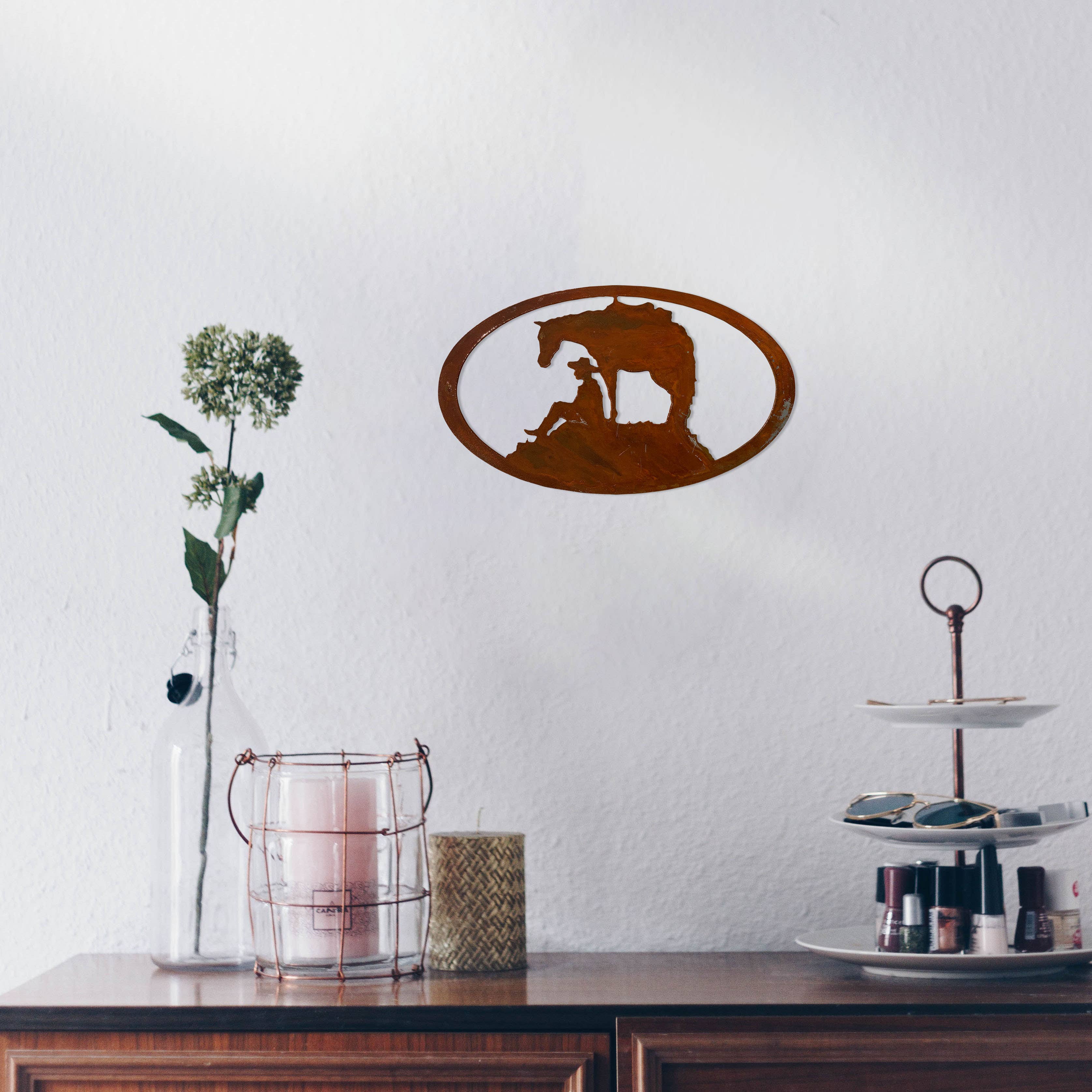 7055 Inc - Venta al por mayor Papel pintado 3D - Horse & Cowboy Oval2