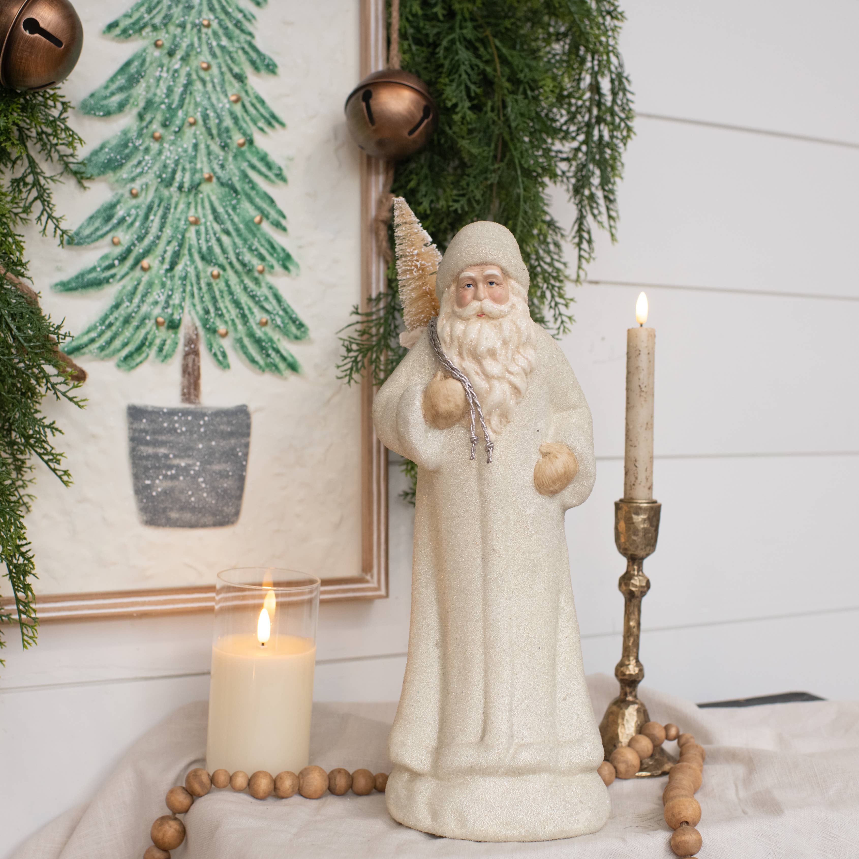 Ragon House - Wholesale Christmas Decoration - 16" IVORY SANTA W/ SNOWY TREE3