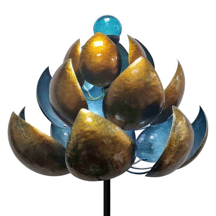 Continental Art Center - Wholesale Wind Spinner - Solar Horizontal Metal Kinetic Lotus Wind Spinner Stake