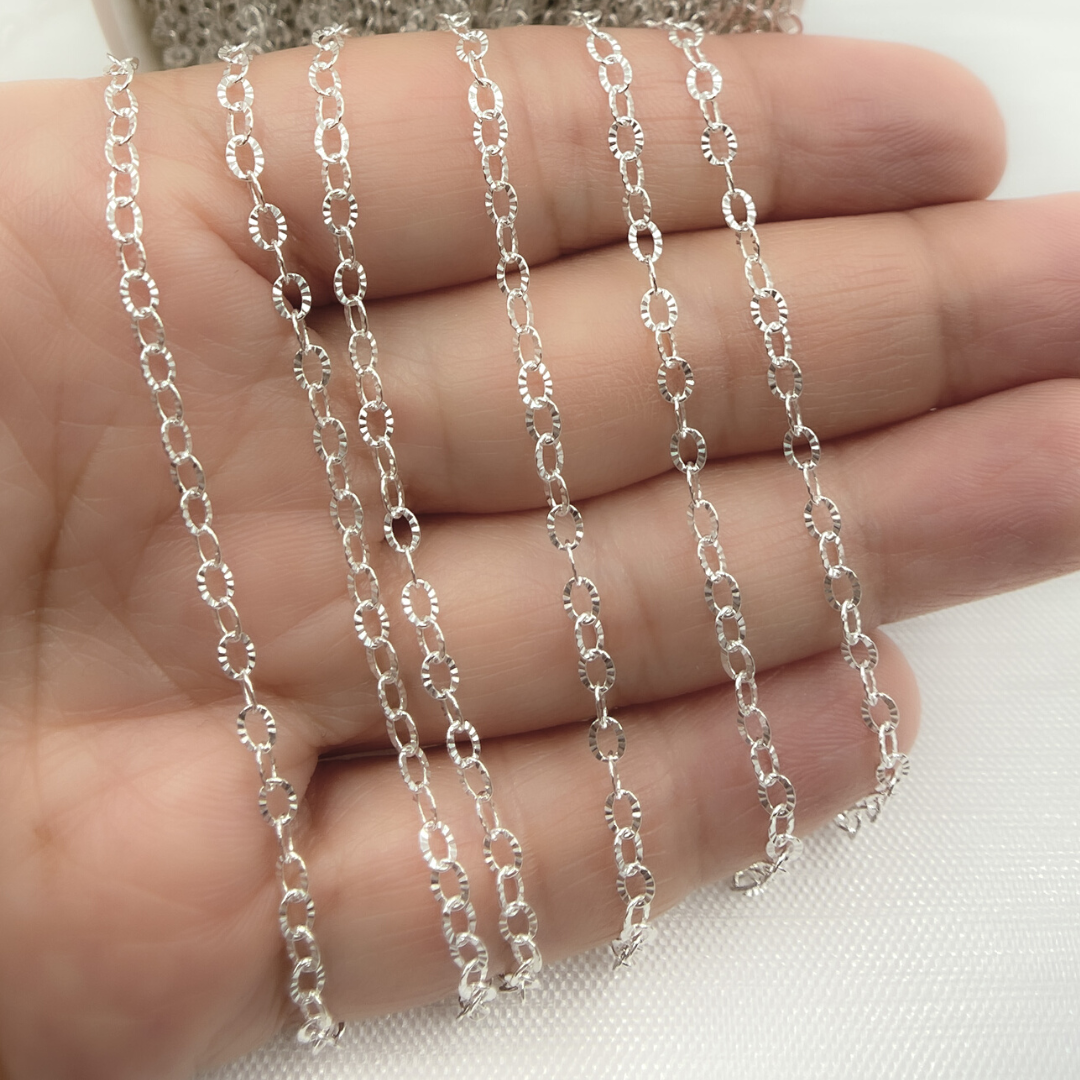 Jewels & Chains - Wholesale Link & Chain Necklace - V187SS. Sterling Silver Hammered Oval Link Chain3