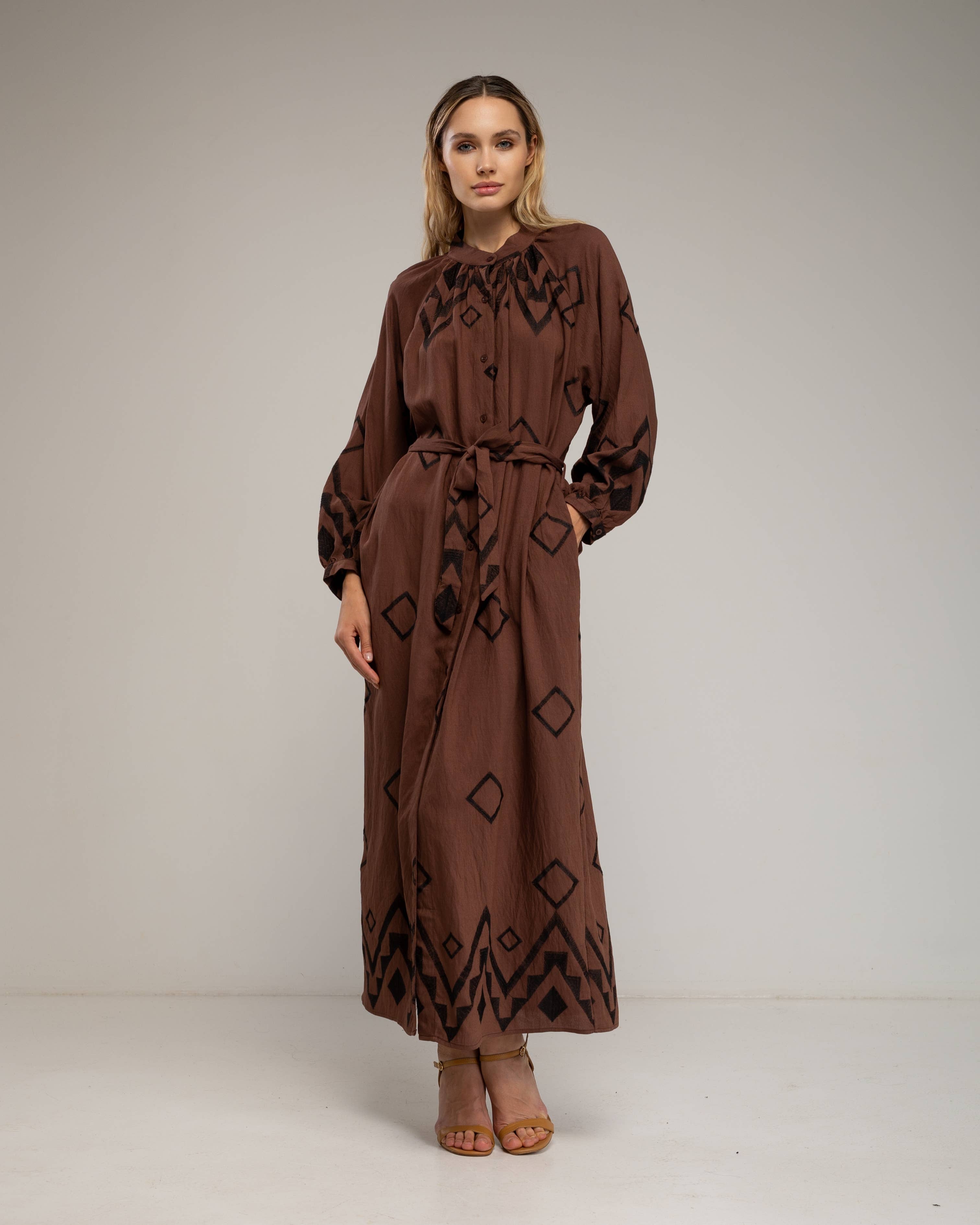 Brown Shirt dress with mandarin collar for wholesale on Faire0