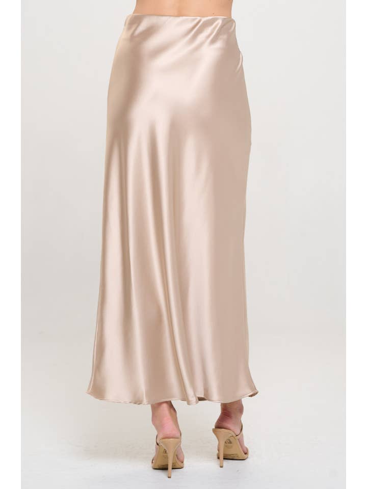 Renee C. - Wholesale Skirt - Women's - Made in USA Solid Silky Satin Maxi Skirt