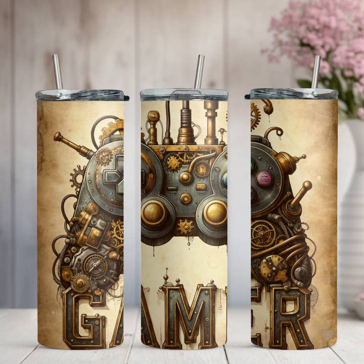 Steampunk Gamer Unique Controller 20oz/30oz Skinny Tumbler for wholesale by Honey Jar Creations