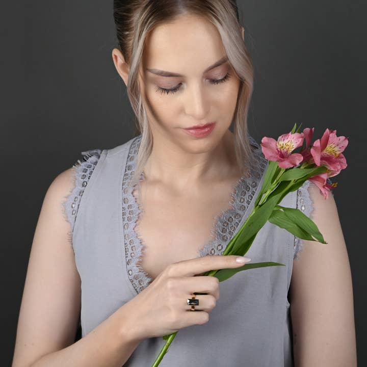 KBD Studio - Wholesale Cocktail/Statement Ring - Rectangle Labradorite Ring on a Hand Hammered Band1