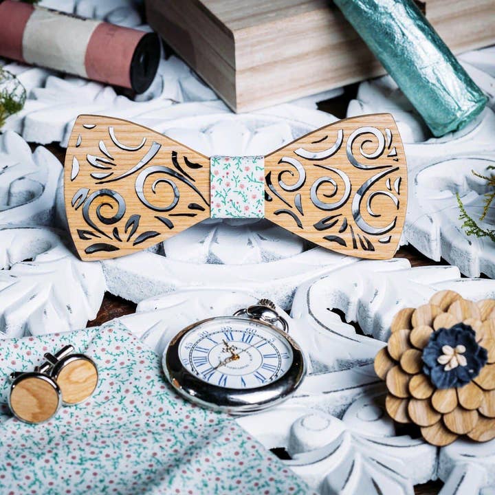 Nordic Wood – wholesale Bow Tie - Men’s – Wooden Bow Tie Set - Flowery Maple3