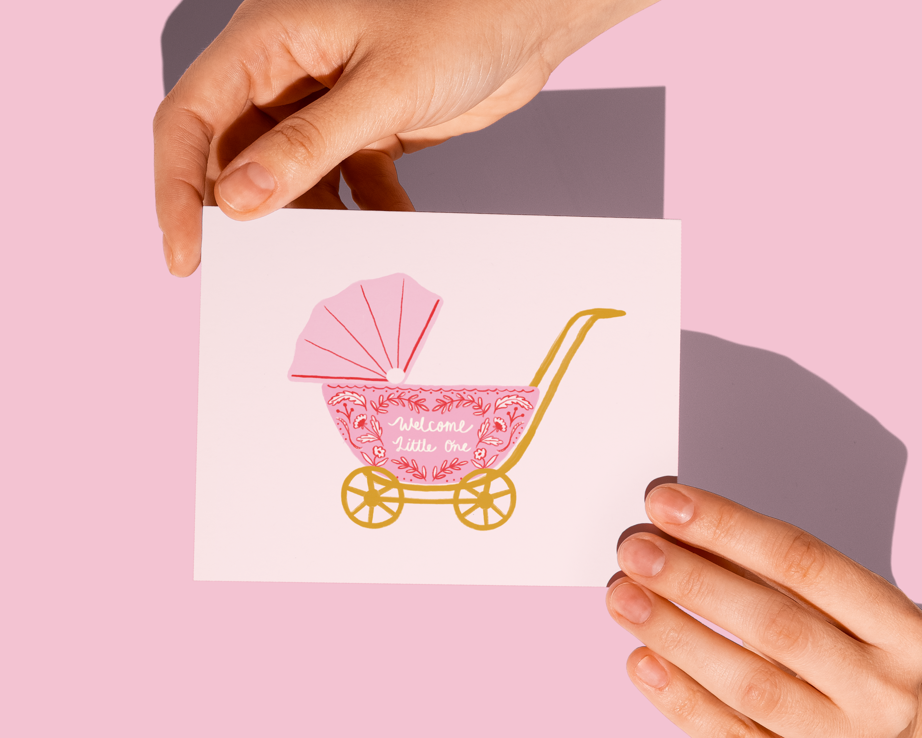 Three Strands Design – wholesale Baby card – Welcome Little One Baby Carriage Greeting Card2