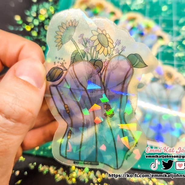Glass Corset Clear Holographic Stickers for wholesale by Emmi Kat Johnson