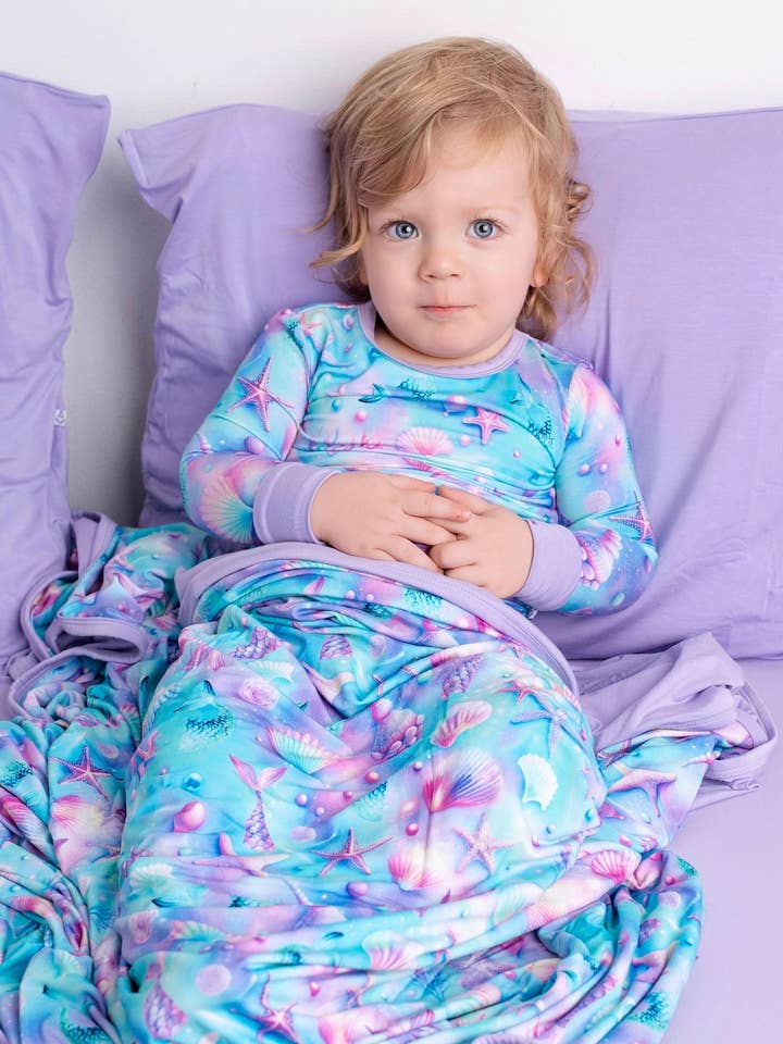 Little Popp Crew - Wholesale Bedding Blanket - Kids & Baby - Magical Mermaid Shells | Double Layer Bamboo Toddler Blanket5