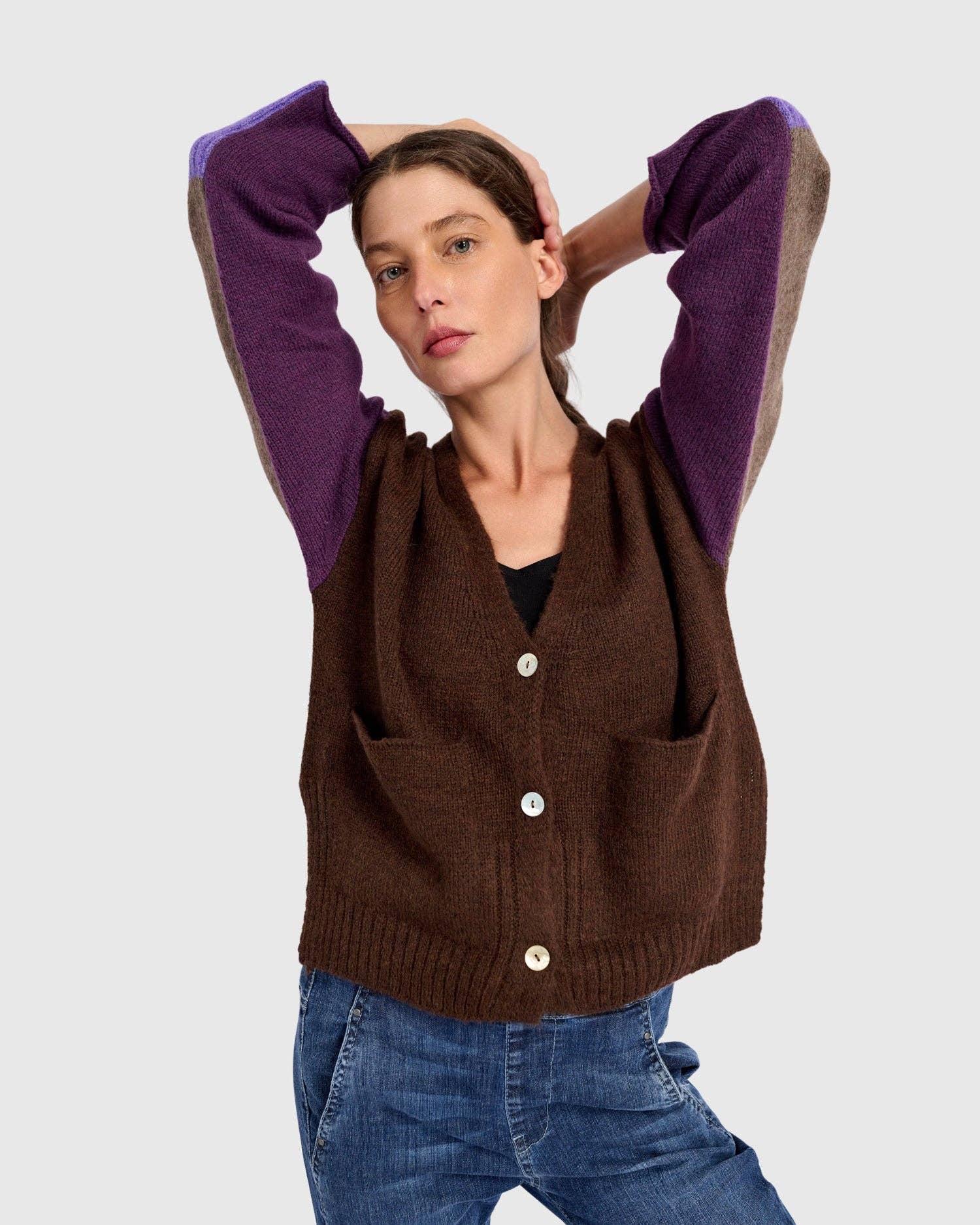 MIX Finch Cardigan, Brown/Purple for wholesale on Faire3