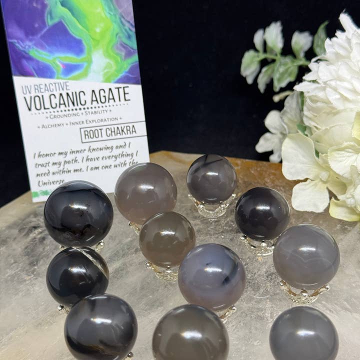 5 pc UV reactive volcanic agate mini sphere w/ stand F18R for wholesale by The 7 Directions