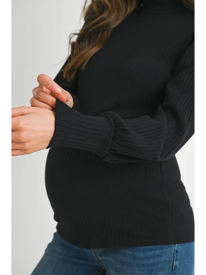 Hello Miz - Wholesale Top - Maternity - Ribbed Mock Neck Puff Sleeve Maternity Top15