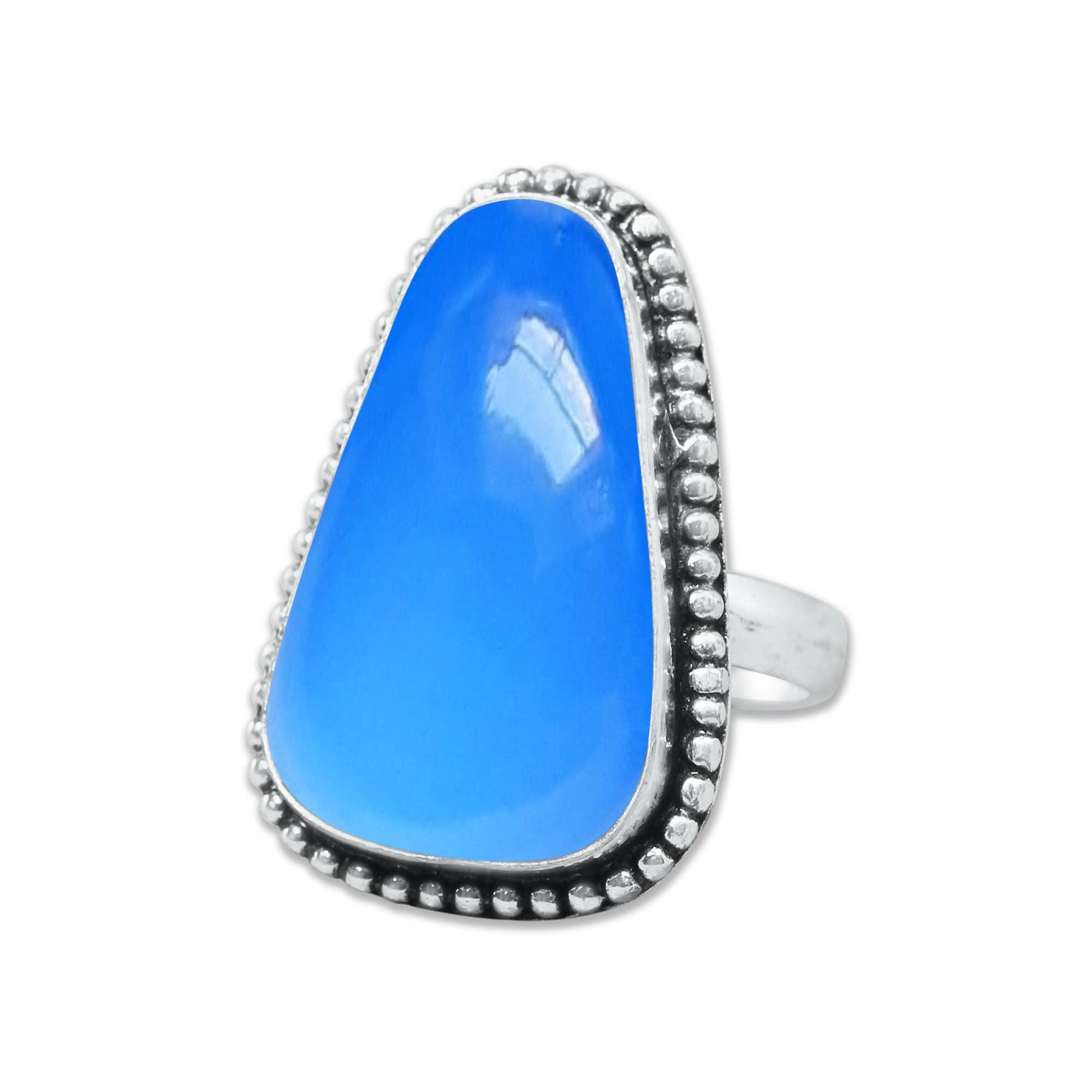 Handmade Jewels - Wholesale Cocktail/statement ring - Blue Chalcedony Rings – Handmade, Silver-Plated, Assorted Boho Designs (US Sizes 6–10, Made to Order)9