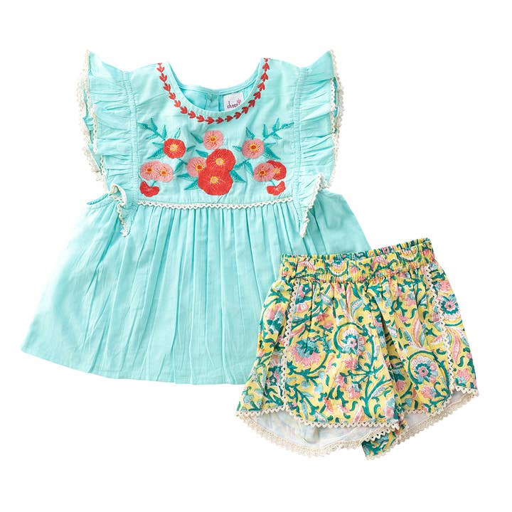 Alisha Blouse and Short set - aqua for wholesale by Cheeni Clothing