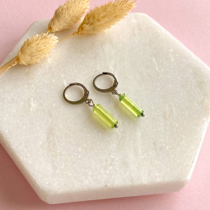 Silver agate tube earrings for wholesale by Mystic Jewelry