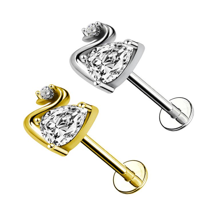 Awaken - Vendita all'ingrosso Orecchini a bottone - Piercing Labret con Forma di Cigno con Cristalli