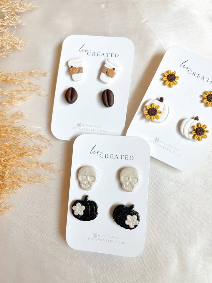 Herbst Stud Packs | Handgefertigte Ohrringe aus Polymerton für den Großhandel von LivCreated