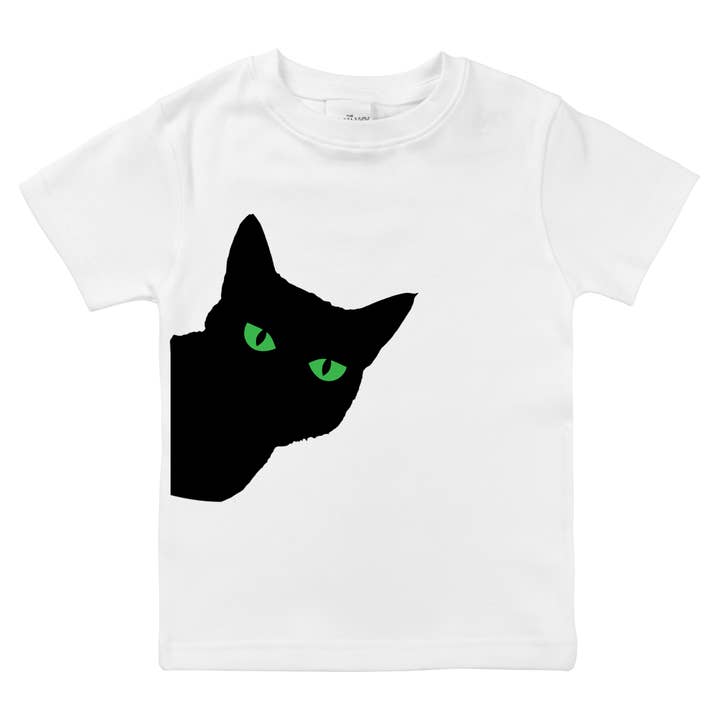 Spunky Stork - Wholesale Screen Printed T-Shirt - Kids - Black Cat Green Eyes Spooky Halloween Baby Toddler Shirt5