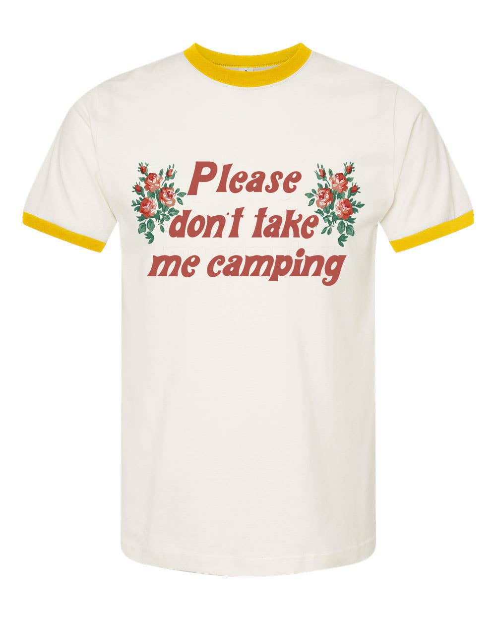 The Coin Laundry - Vendita all'ingrosso Maglietta serigrafata - Unisex - Maglietta Don't Take Me Camping Fun Ringer, unisex, colore: giallo crema 0
