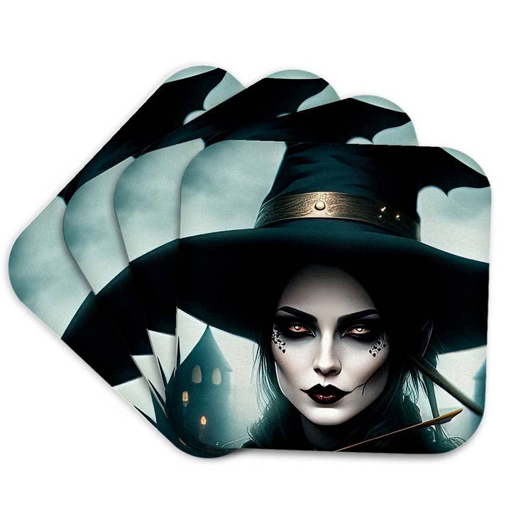 3dRose, Fortryllende Hekse Dame, Tåget Baggrund. Sort Magi. Halloween Tema, Bordskåner for engroshandel hos 3dRose