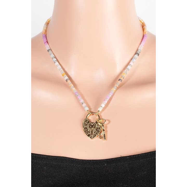 GDMLT Collana con ciondolo a forma di cuore con serratura e chiave con perline in vendita all'ingrosso su Faire