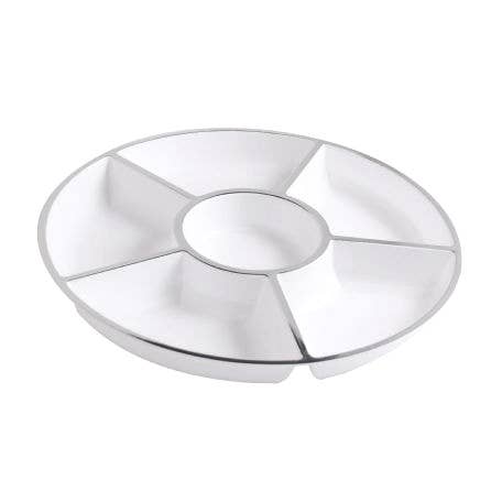 HomeyGear - Wholesale Serving Tray - Plastic 6 Section White Serving Tray With Silver Rim1