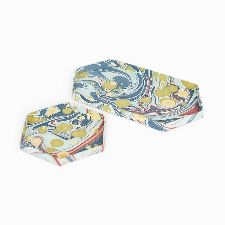 CONJUNTO DE BANDEJAS HEXAGONALES MARMOLADAS A MANO - BURBUJA OCEÁNICA para venta al por mayor de Craft Boat