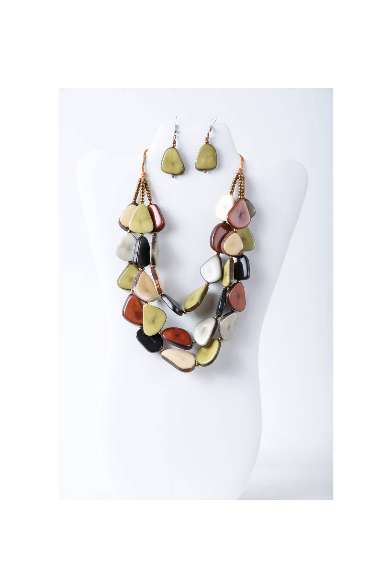 TaguArtsy - Wholesale Jewelry Set - Zaley Three Stranded Organic Tagua Necklace and Earrings20