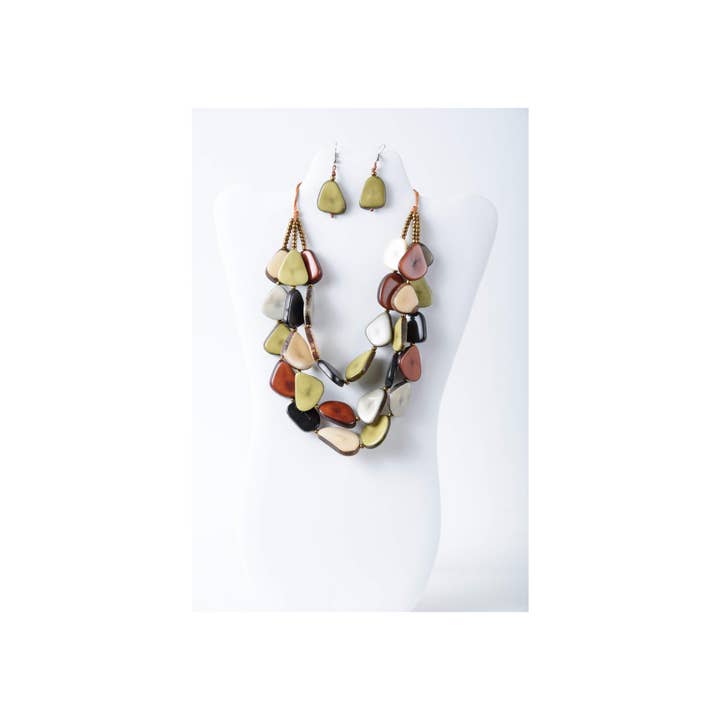 TaguArtsy - Wholesale Jewelry Set - Zaley Three Stranded Organic Tagua Necklace and Earrings20