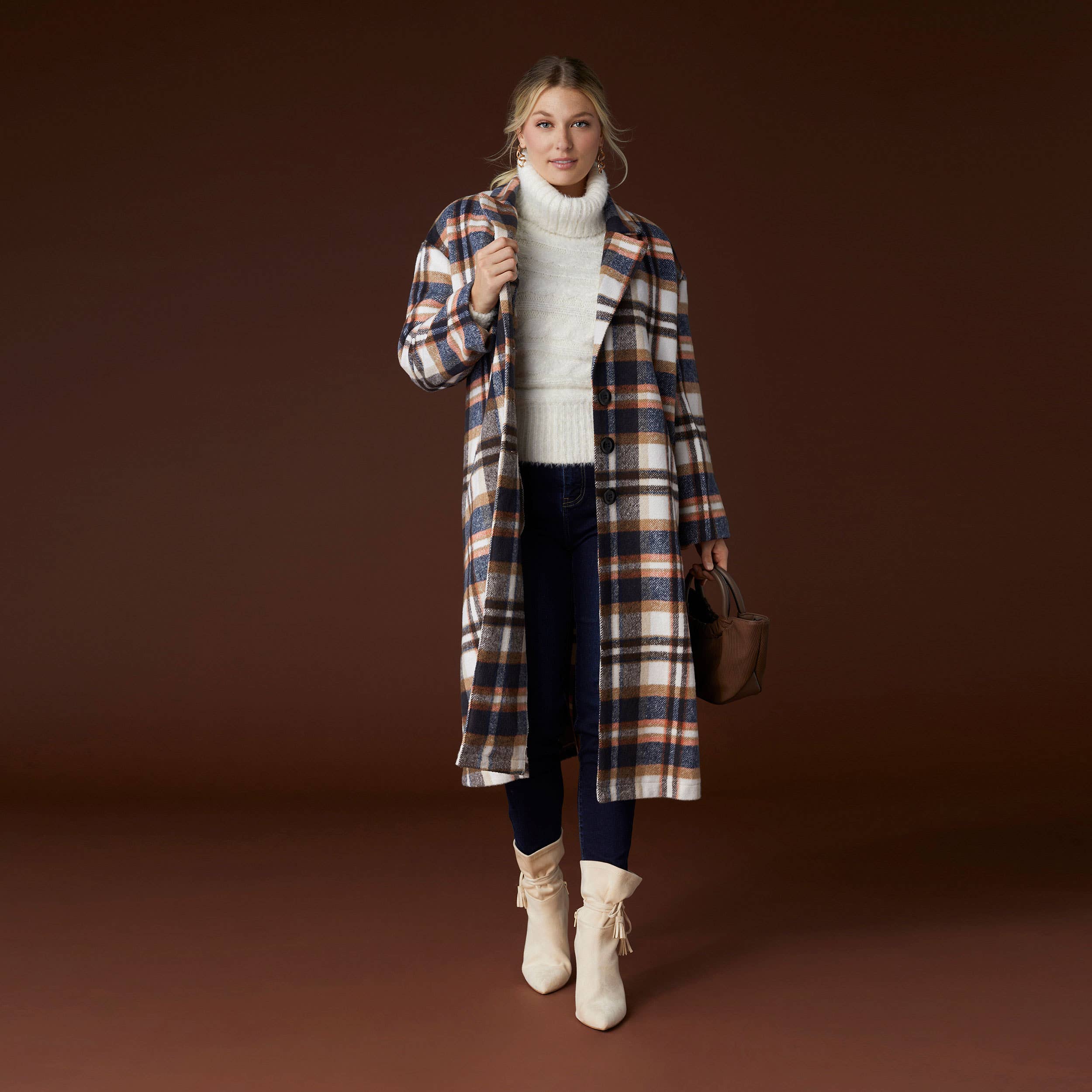 Blanc d'hiver/bleu marine Trench-coat à carreaux surdimensionné Hope en vente sur Faire1