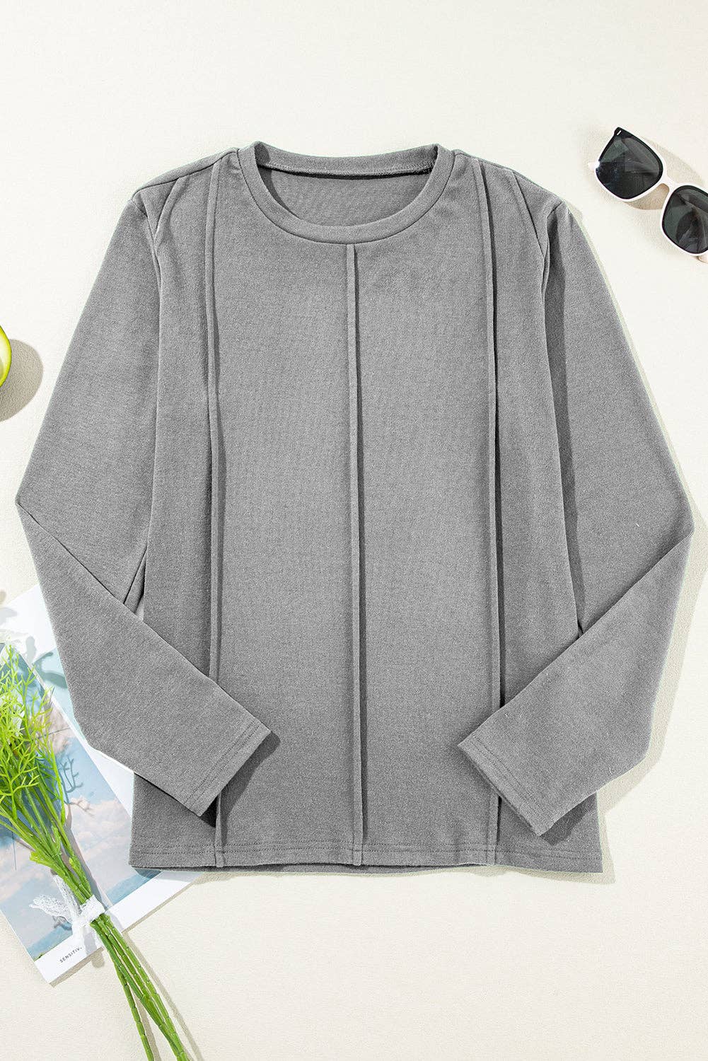 FASHION BLVD - Wholesale Knit Top - Women's - FB Solid Reverse Seam Crew Neck Long Sleeve Top9