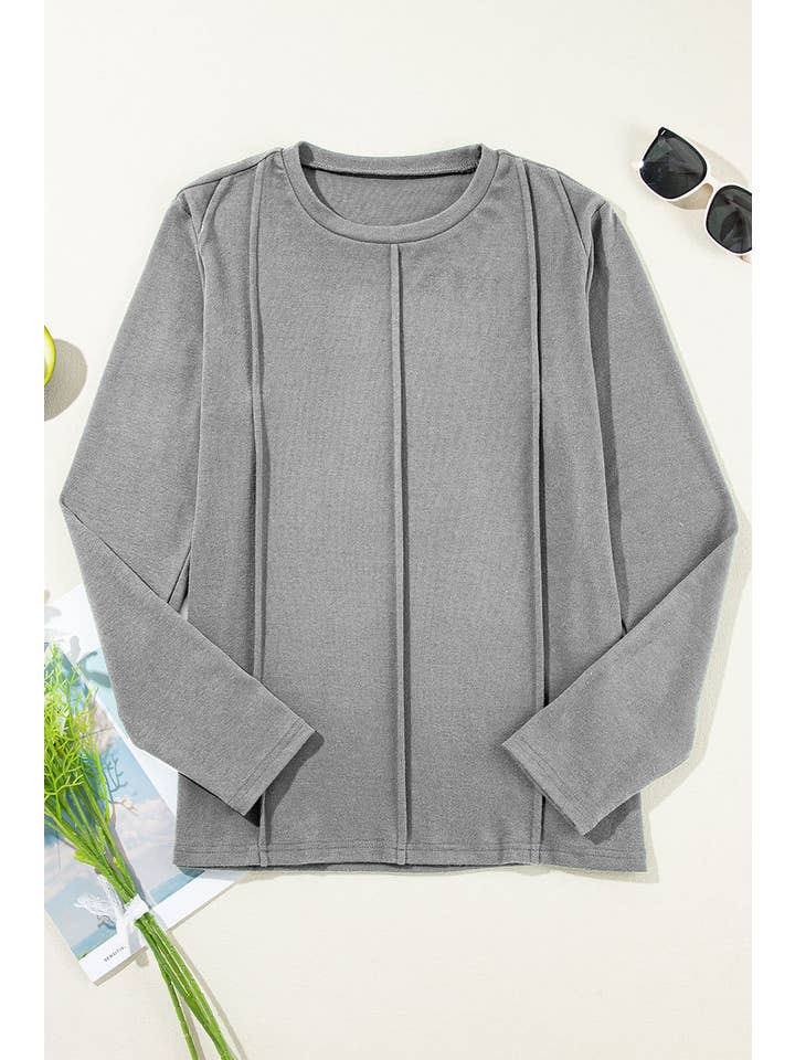 PRETTY BASH - Wholesale Knit Top - Women's - Solid Reverse Seam Crew Neck Long Sleeve Top20