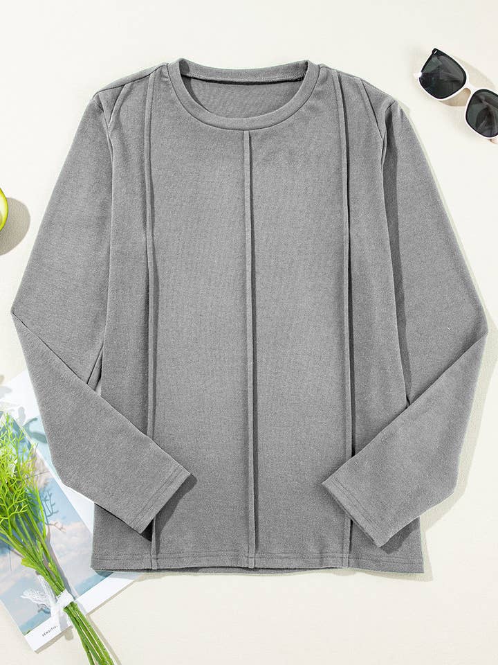 FASHION BLVD - Wholesale Knit Top - Women's - FB Solid Reverse Seam Crew Neck Long Sleeve Top9