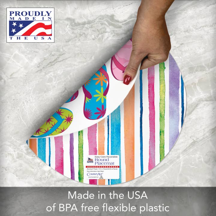 CounterArt/Highland Home/Thirstystone/CoasterStone - Wholesale Placemat - Summer Flip Flops Reversible Round Plastic Placemat1