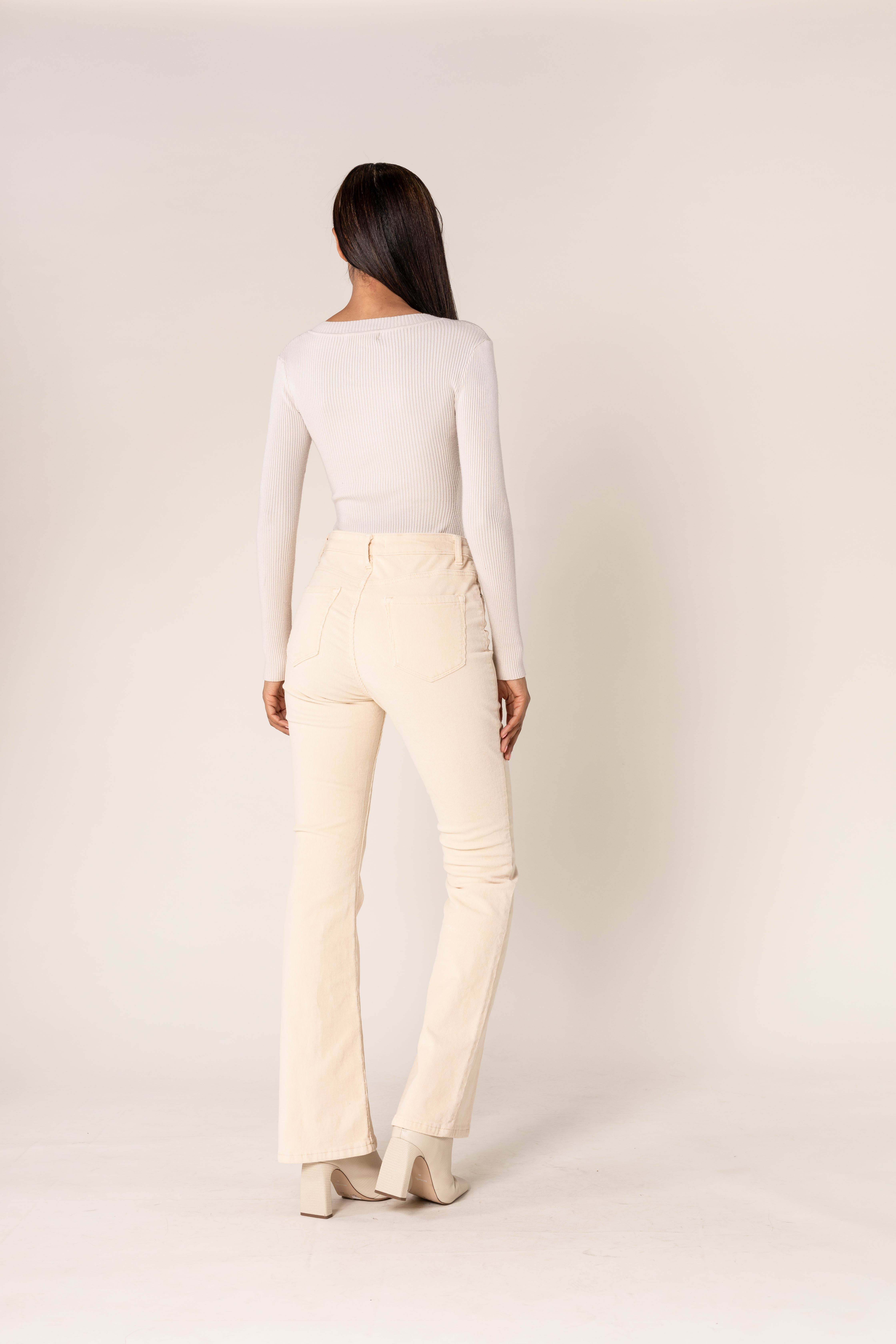 Nina Carter - Wholesale Pants - Women's - Bootcut High Waist Corduroy Back to School J22133