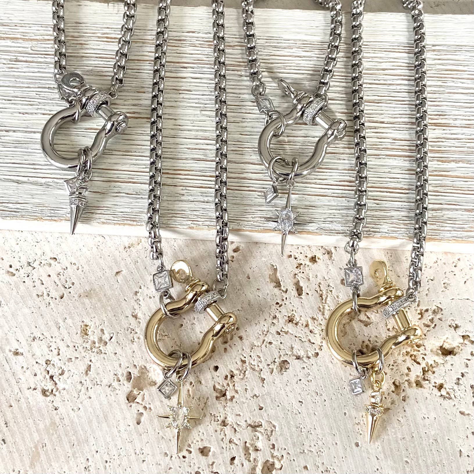 VB&CO Designs Handmade Jewelry - Wholesale Pendant/Charm Necklace - Carabiner shackle necklace charm holder mixed metal 11