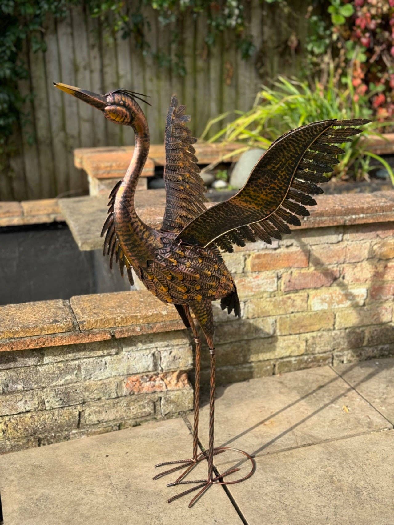 Marissa's Gifts - Wholesale Outdoor Ornament/Decor - Large Bronze with gold brush Heron Dimensions are 79 x 60 x 107cm. | Garden Statue | Bird Yard Art | Outdoor Decor7