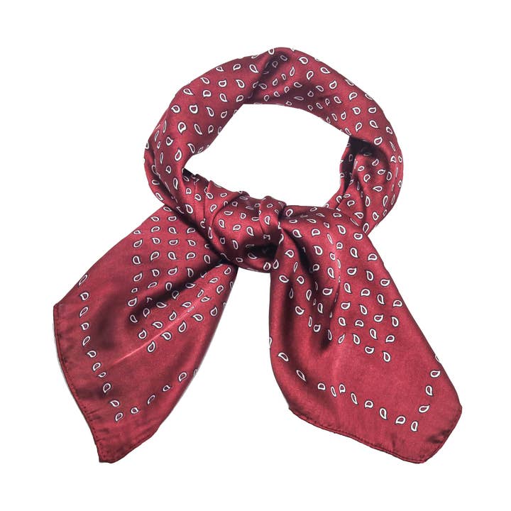 sciarpa in raso bordeaux stampa quadrata 70 x 70 cm per la vendita all'ingrosso da parte di Emilie collection