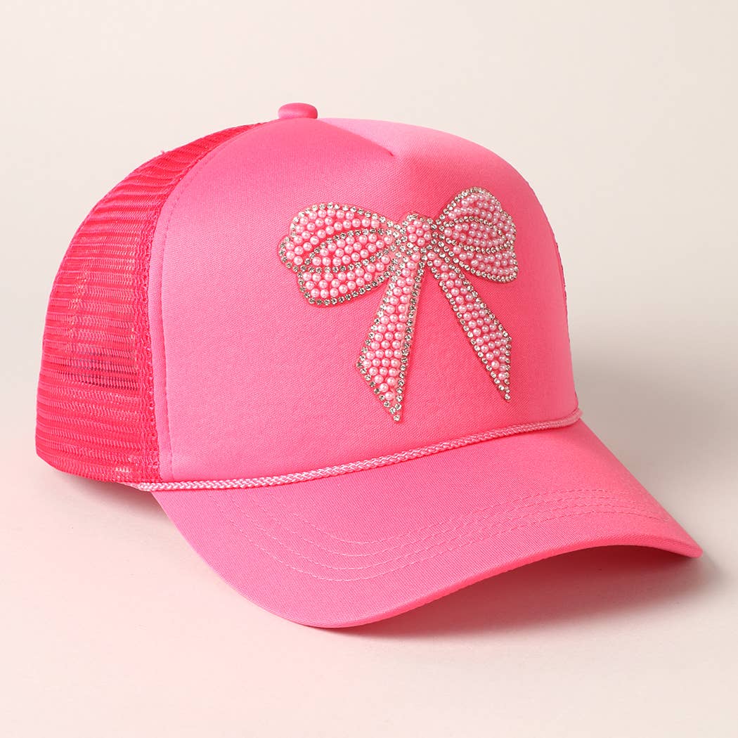 Fashion City - Wholesale Trucker Hat - Women's - Rhinestone Bow Patch Foam Mesh Back Trucker Hat5