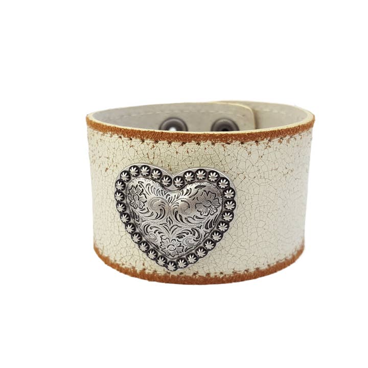 Axesoria West - Wholesale Bangle Bracelet - Vintage w. Distressed Leather Band w. Heart Concho2