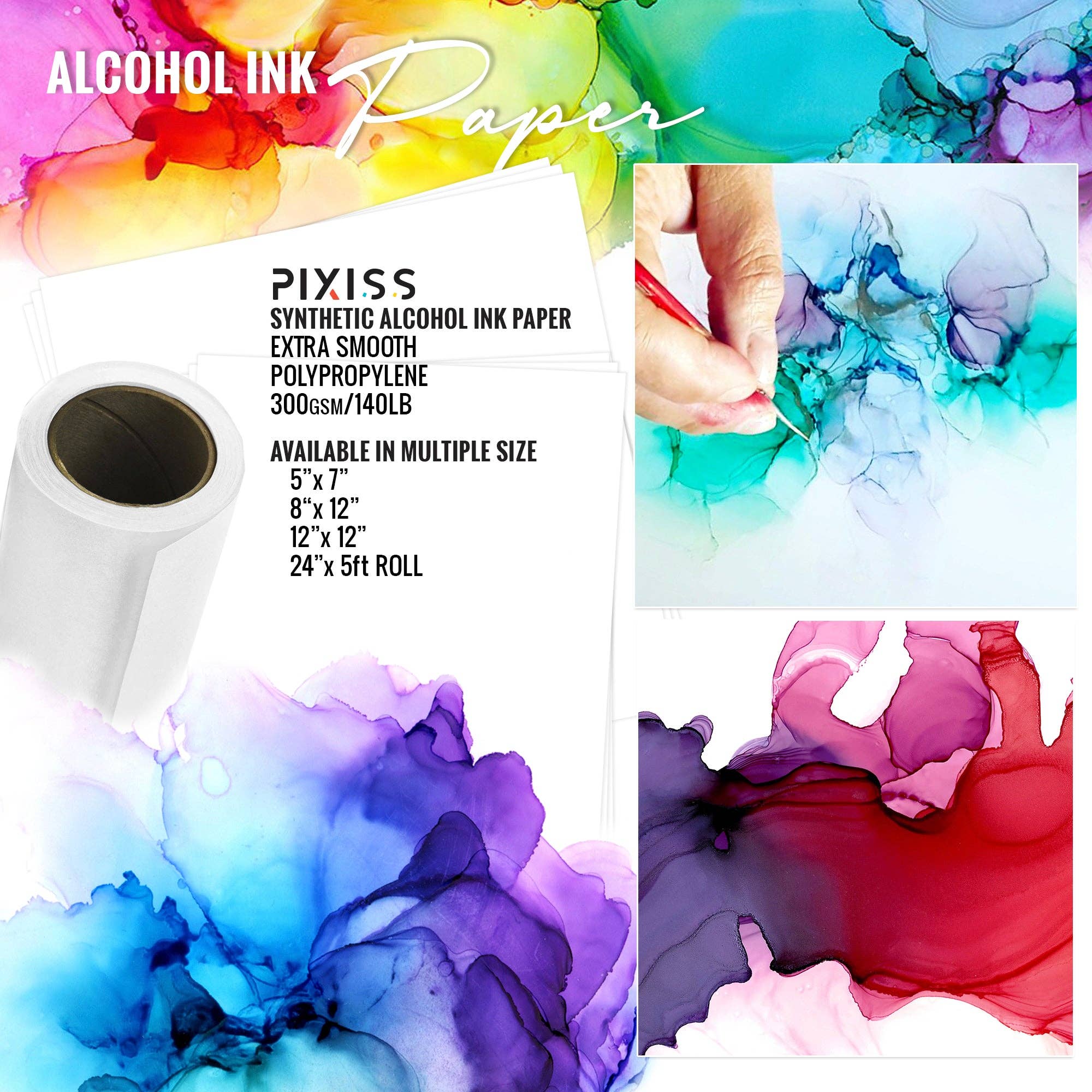 Pixiss - Wholesale Painting Paper - PIXISS Alcohol Ink Paper - 25 Sheets - 3 Sizes1