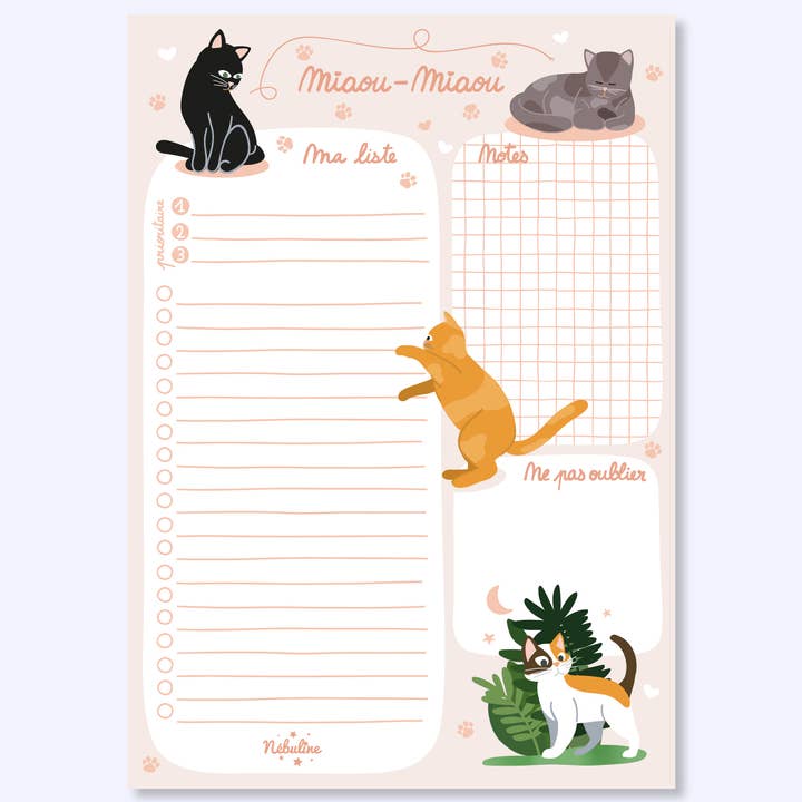 Bloc d'organisation A5 Thème chats pour la vente par Nébuline