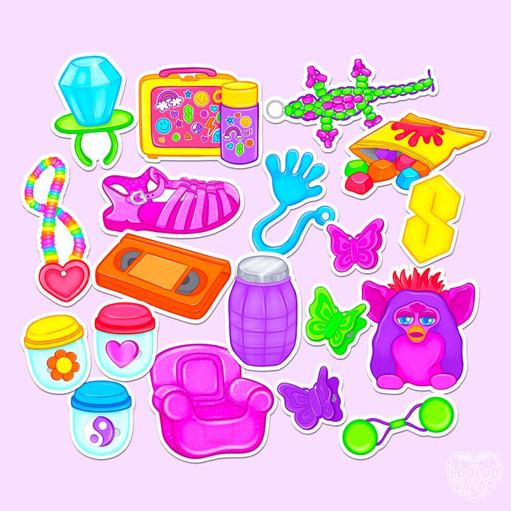 Nostalgic 90s Kid Holographic or Matte Sticker Pack for wholesale by LooLooKazoo