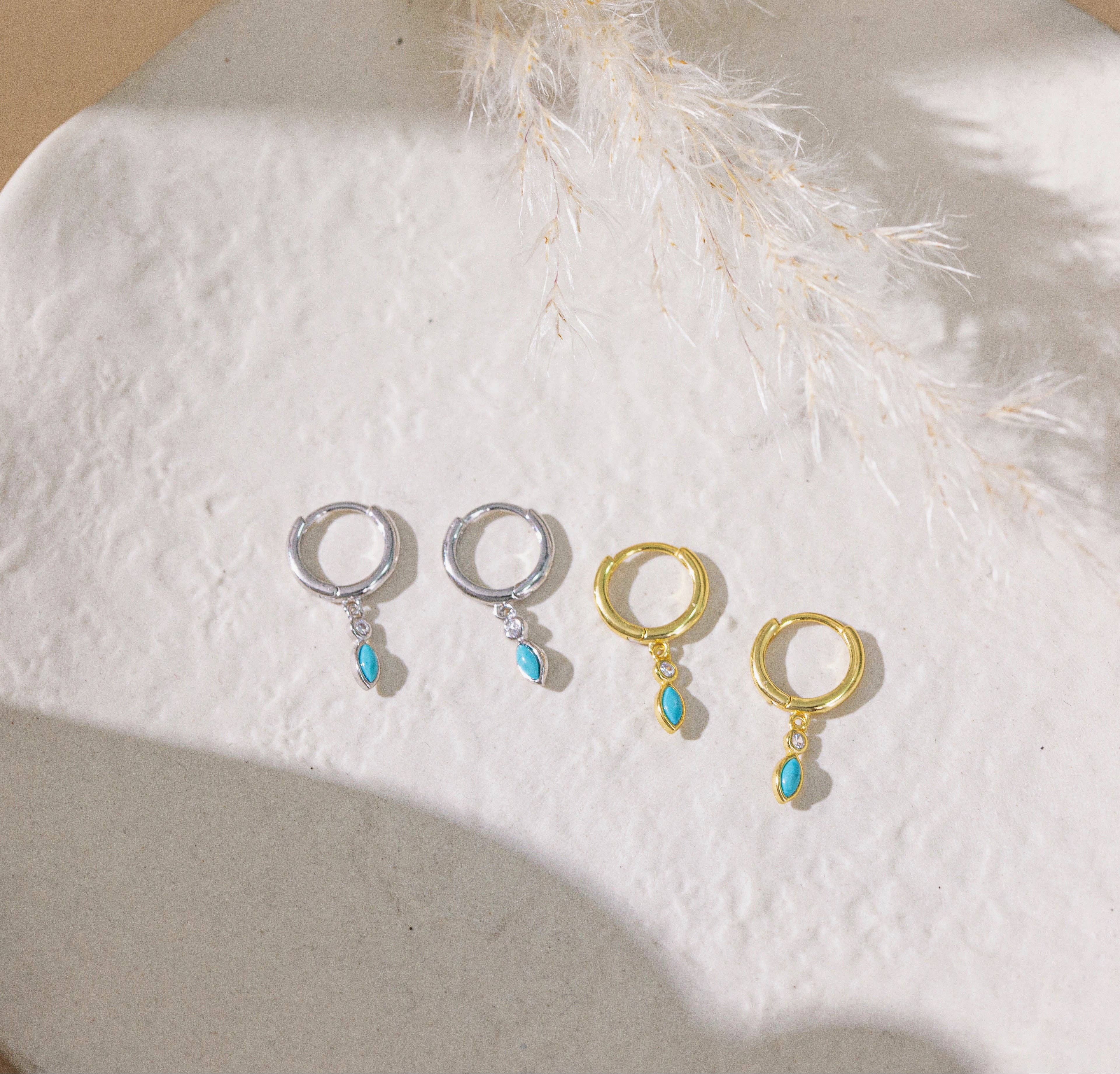 happyzzzsu - Wholesale Huggie Earrings - Sterling Silver Tiny Turquoise Hoop Earrings2