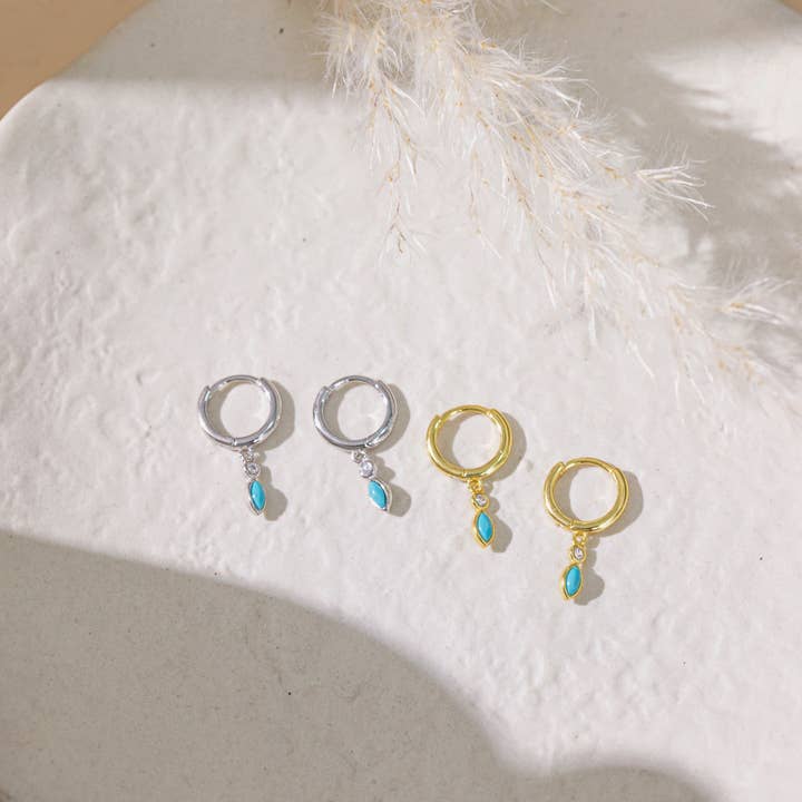 happyzzzsu - Wholesale Huggie Earrings - Sterling Silver Tiny Turquoise Hoop Earrings2