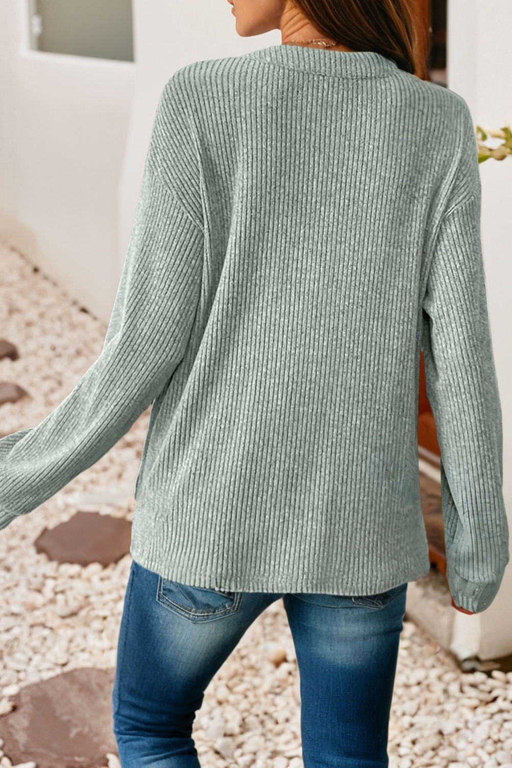 Little Daisy Closet - Wholesale Knit Top - Women's -  LDC Ribbed Texture Drop Shoulder Henley Knit Top4