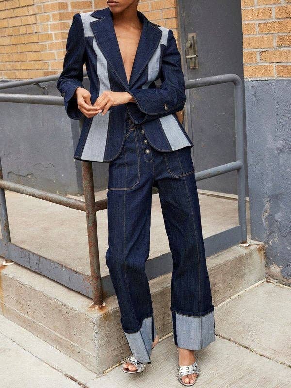 BLU PROFONDO Giacca con scollo a V a contrasto con giuntura divisa in vendita all'ingrosso su Faire7