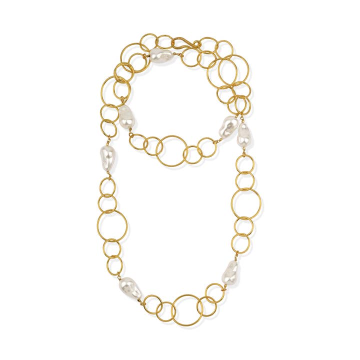 Chakarr Jewelry - Wholesale Link & Chain Necklace - CORE | HANDMADE LONG CHAIN W/ STATIONED PEARLS0