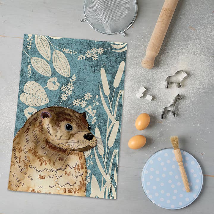 Otter Tea Towel Wild Wood Range for wholesale by Perkins & Morley