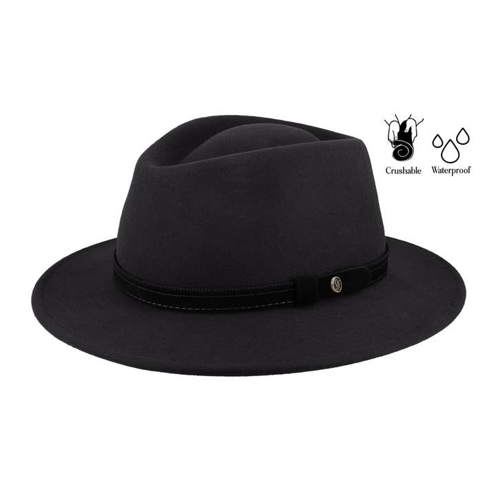 Black Crushable Waterproof Felt Hat with Earflaps - 1H270 for wholesale on Faire
