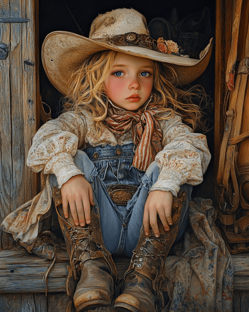 Mowbi - Vendita all'ingrosso Stampa artistica - Sad Little Cowgirl - Stampa artistica da parete - Coastal Cowgirl 20,3 x 25,4 cm - Tappeto 27,9 x 35,6 cm0